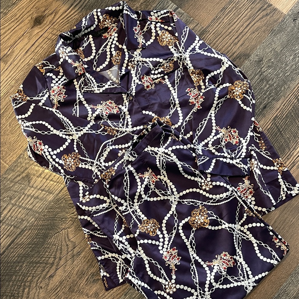 Soma Intimates Satin Pearl Chain Print pajamas L